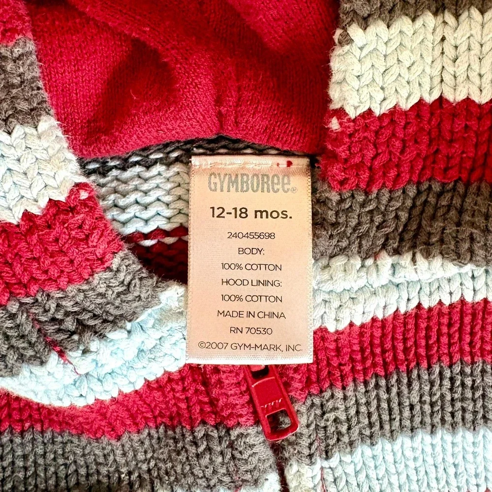 Gymboree Striped Cotton Knit Zip Up Hoodie Sweater 12-18 Months Vintage 2000s
